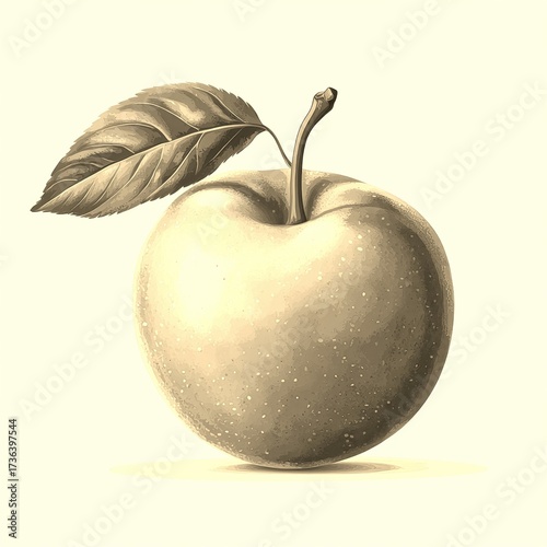 Fresh apple with a leaf resting on a background, ready for autumn harvest celebrations
