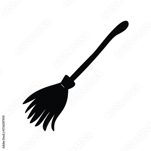 Silhouetted witch's broom flying towards Halloween night, ready for some magic