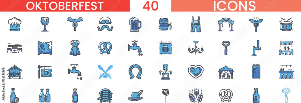 Naklejka premium Oktoberfest icons collection diverse symbols for german festival celebration vector