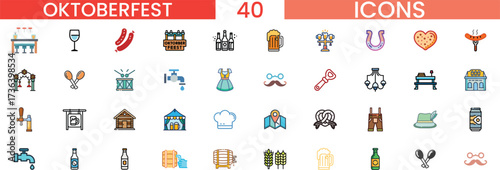Oktoberfest icons set celebration bavarian beer festival traditional symbols vector