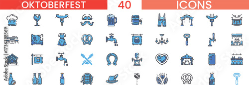 Oktoberfest icons collection diverse symbols for german festival celebration vector