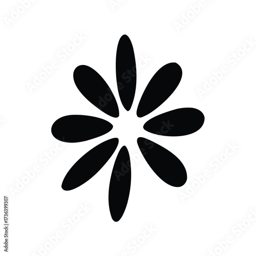 Black and White Abstract Floral Pattern with Eight Petals Blooming Outward