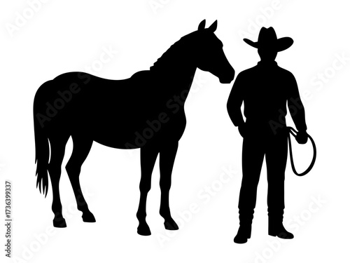 cowboy horse black silhouette vector art