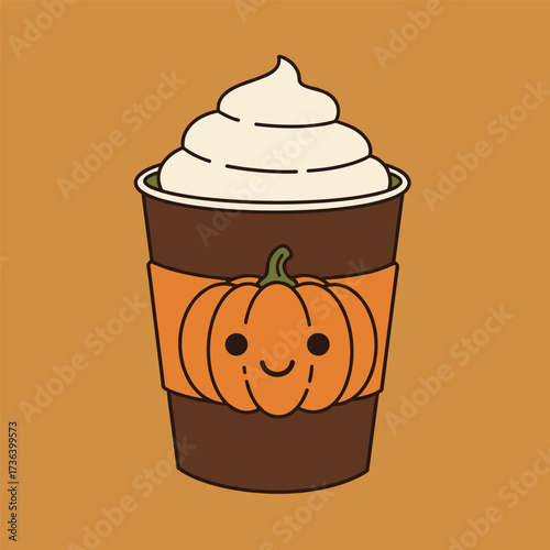 Pumpkin spice drink. Latte coffee with whipped cream