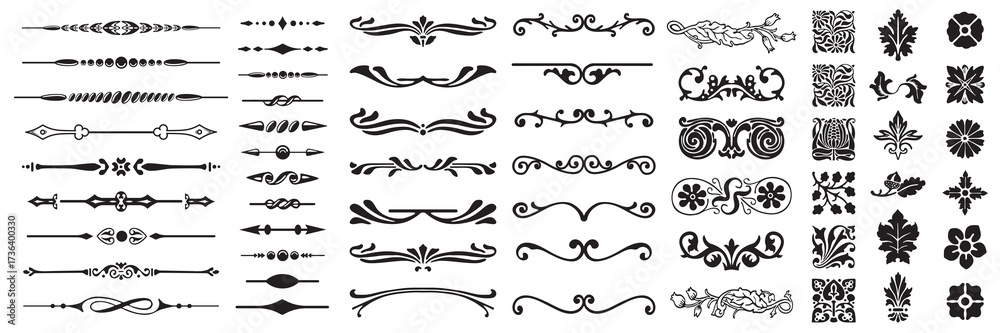 Obraz premium Set or collection of vector filigree flourishes for design. Decorative elements collection.