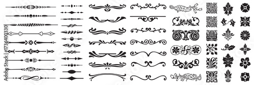 Set or collection of vector filigree flourishes for design. Decorative elements collection.