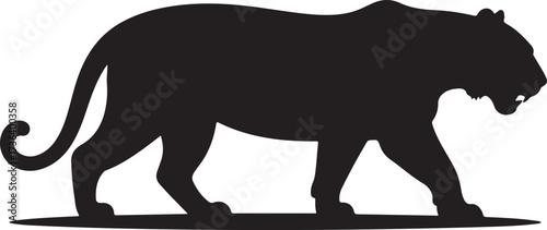 Black silhouette of a tiger walking on a white background animal big cat
