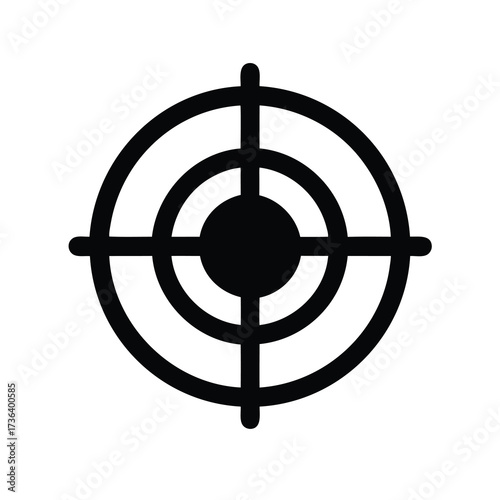 Stylized black target icon with concentric rings and aiming crosshairs