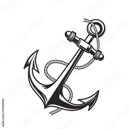 Nautical Anchor with Rope Illustration Representing Maritime and Sailing Adventure on White Background