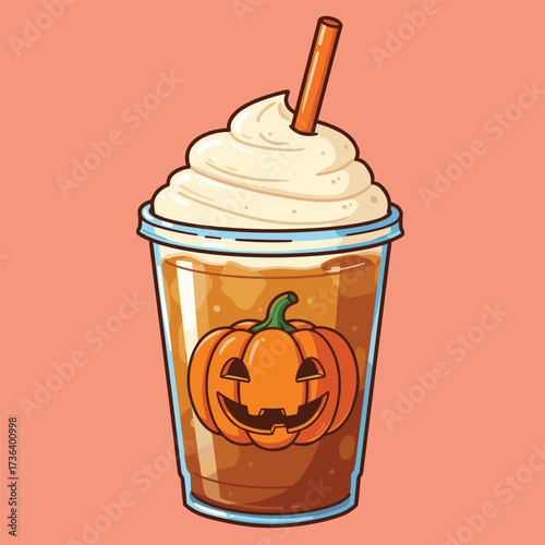 Pumpkin spice drink. Latte coffee with whipped cream