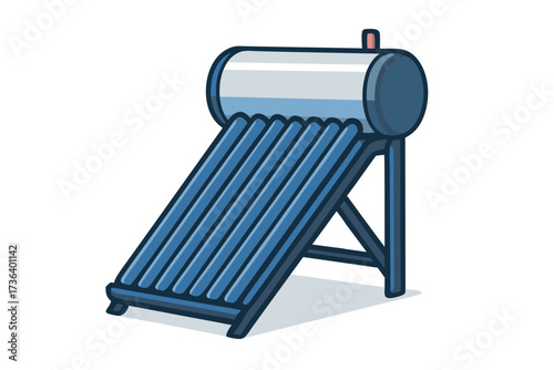 Detailed Illustration of a Solar Water Heater with Blue Tubes and Tank