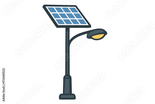 Solar Powered Street Lamp with Blue Panel and Curved Arm Design