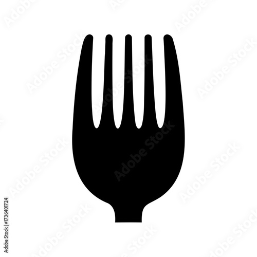 Minimalist silhouette of a four pronged fork against a white background