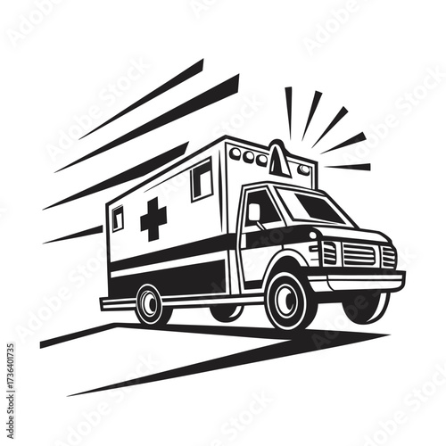 Speeding Ambulance Illustration Emergency Vehicle Design with Motion Lines for Medical Services