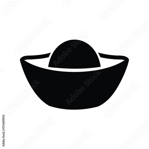 Stylized Chinese gold ingot silhouette against white background suggesting prosperity and wealth