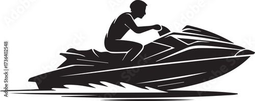 Sleek Black Vector Silhouette Icon of Person Riding a Jet Ski or Personal Watercraft