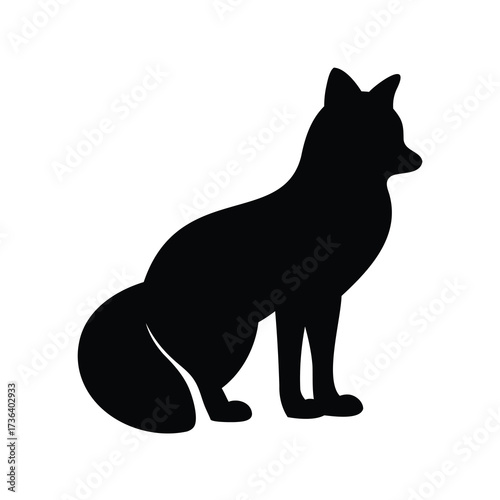 A beautiful and minimalist silhouette of a fox sitting upright profile view