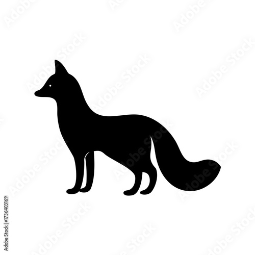 Black Silhouette of a Fox Standing on a White Background Illustration