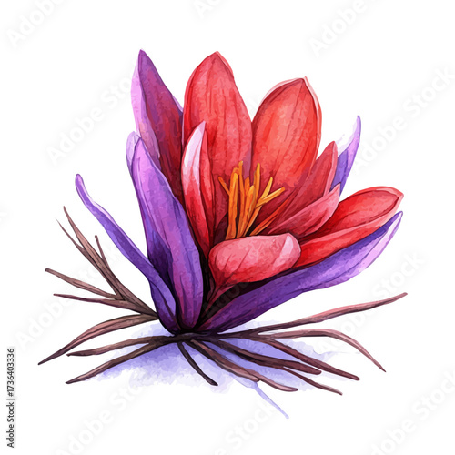 Saffron, watercolor painting vector, isolated on a white background.