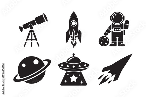 Collection of space exploration and sci fi icons