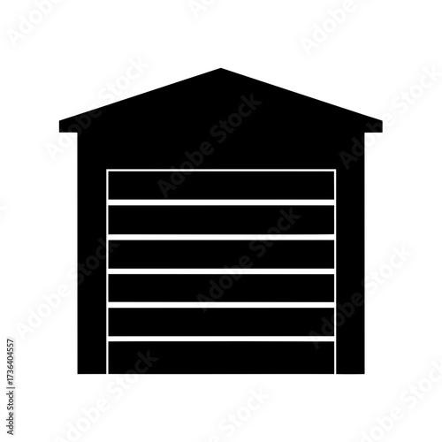 Isolated black and white illustration of a garage structure and design