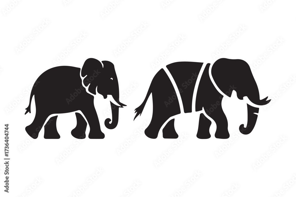 Fototapeta premium Two black silhouette elephants facing opposite directions