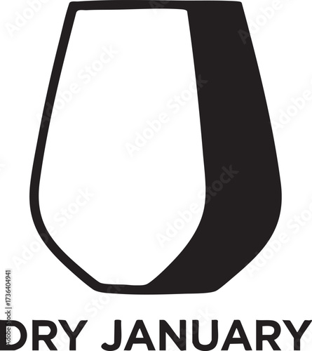 Black outline of wine glass with text Dry January alcohol free sobriety