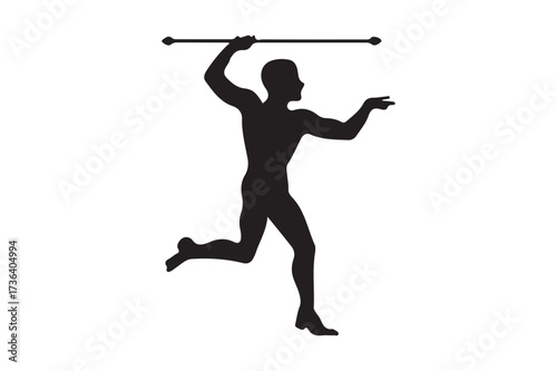 Silhouette of a man running and throwing a javelin