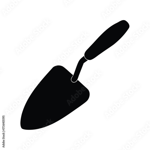 Silhouette of a garden trowel tool with curved handle and flat blade