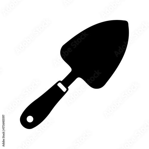 Black silhouette illustration of a garden trowel tool isolated on white background