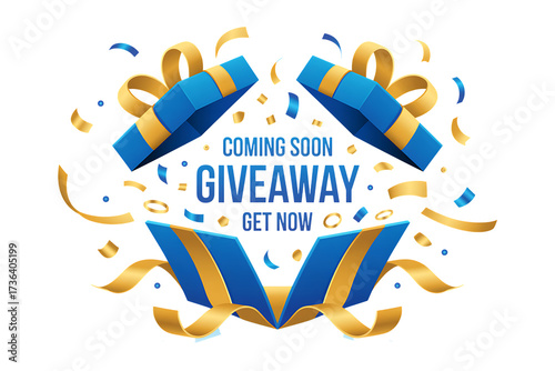 Coming soon giveaway get now text with gift box isolated on transparent background