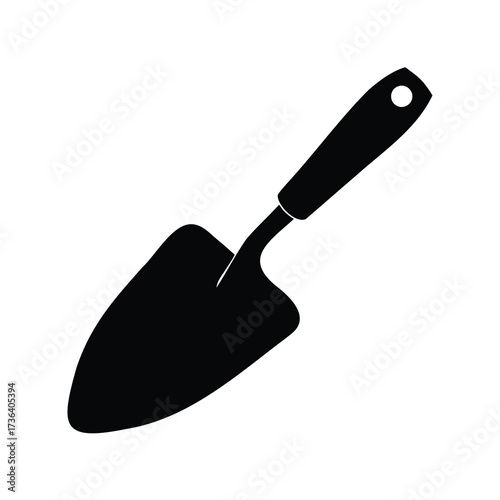 Simple black and white illustration of a garden trowel with hanging hole
