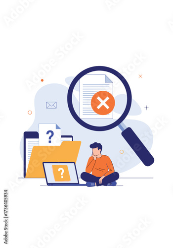 A person searching for error documents with a magnifying glass.