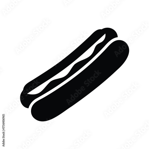Simple graphic icon of a hotdog with mustard filling the bun