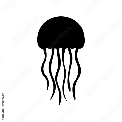 Abstract black jellyfish silhouette on a white background for design use