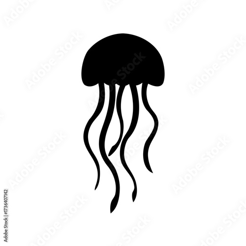 A bold and graphic jellyfish illustration in striking silhouette simplicity, marine life