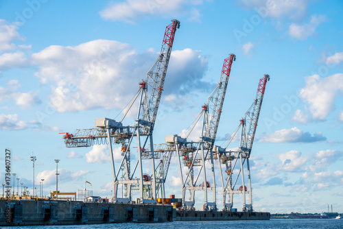 Port cranes, essential for handling containers and goods in the Port of Montreal