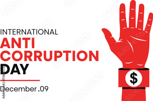 Red hand with dollar sign on wrist, promoting International Anti Corruption Day on December 9th
