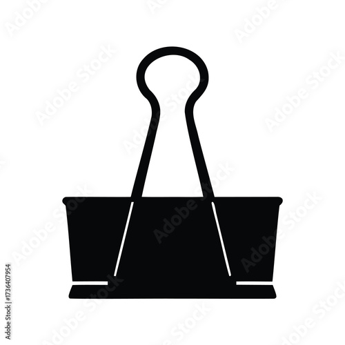 Simple silhouette of a black binder clip on white background artwork