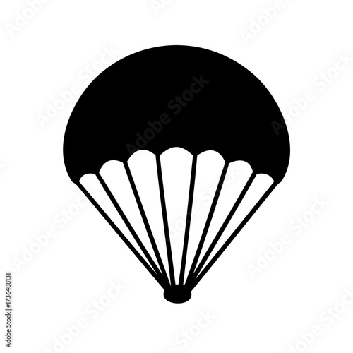 Black and White Parachute Icon Illustration for Skydiving and Extreme Sports
