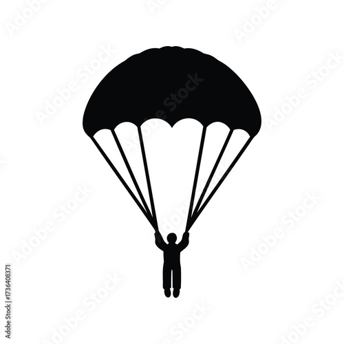 Silhouette of a lone skydiver descending gracefully under a fully deployed parachute