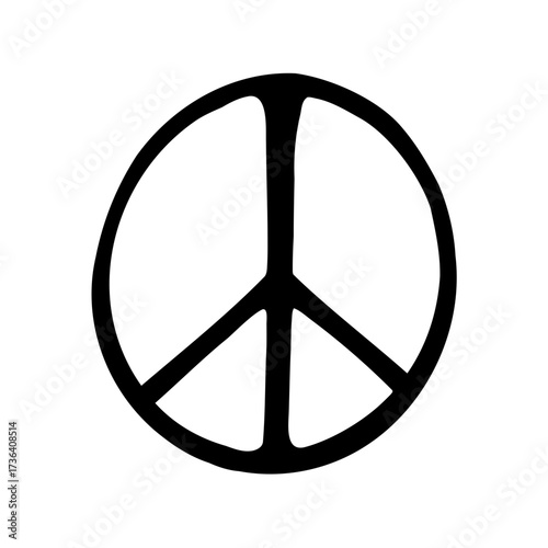 Simple black and white peace symbol illustration on white background
