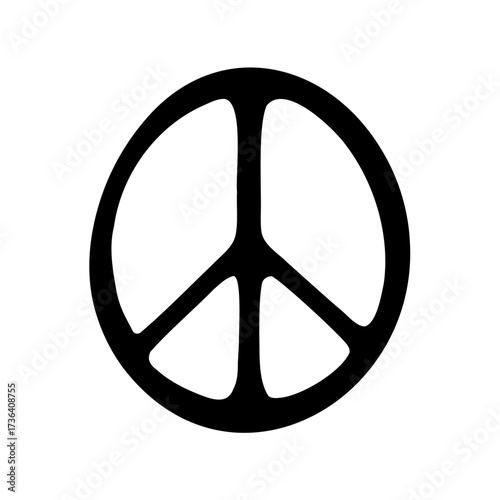 International sign for peace, in black over white background, representing peacefulness