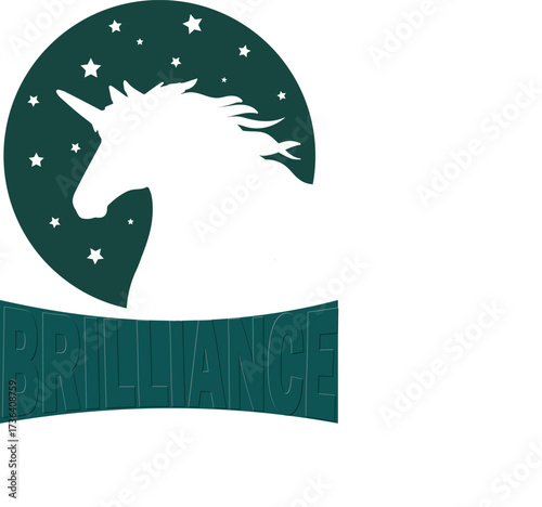 "Brilliance Unicorn Art Design – Sunset Edition" A striking unicorn silhouette in front of a starry gradient circle, paired with bold “Brilliance” lettering. This design radiates energy, creativity, a