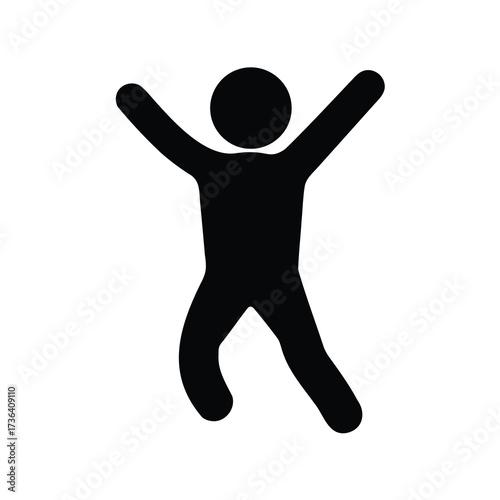 Stick figure jumping for joy with arms raised in the air