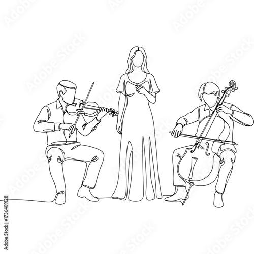 Line art musicians performing classical music concert