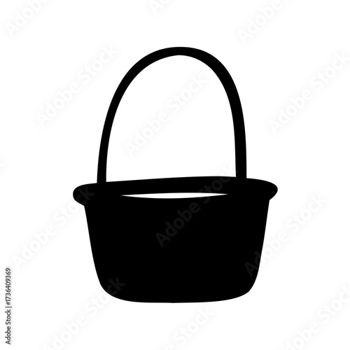 Simple black basket with a handle silhouette vector illustration element