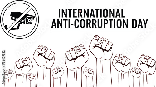 Fists raised in protest against corruption and surveillance on International Anti-Corruption Day