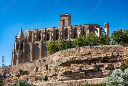 Magnificent Catalan Gothic Architecture Santa Maria de la Seu Basilica Manresa Barcelona Spain 15th Century Church on Cliff