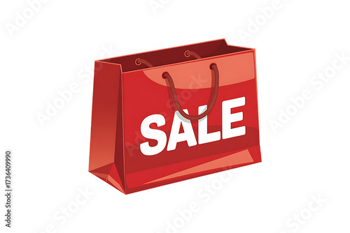 Red shopping bag with sale text isolated on transparent background for discount
